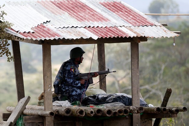 A Myanmar border guard police officer at the Goke Pi police outpost in northern Rakhine State, Myanmar on January 7, 2019. (Photo: EPA)