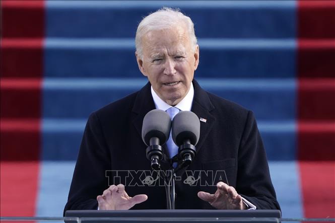 Tân Tổng thống Mỹ Joe Biden phát biểu sau khi tuyên thệ nhậm chức tại Đồi Capitol ở Washington DC., ngày 20-1-2021. Ảnh: AFP/TTXVN