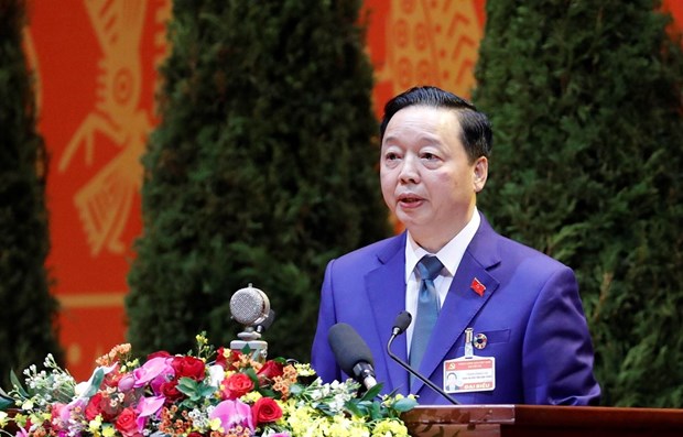 Minister of Natural Resources and Environment Tran Hong Ha addresses the 13th National Party Congress on January 27 (Photo: VNA)