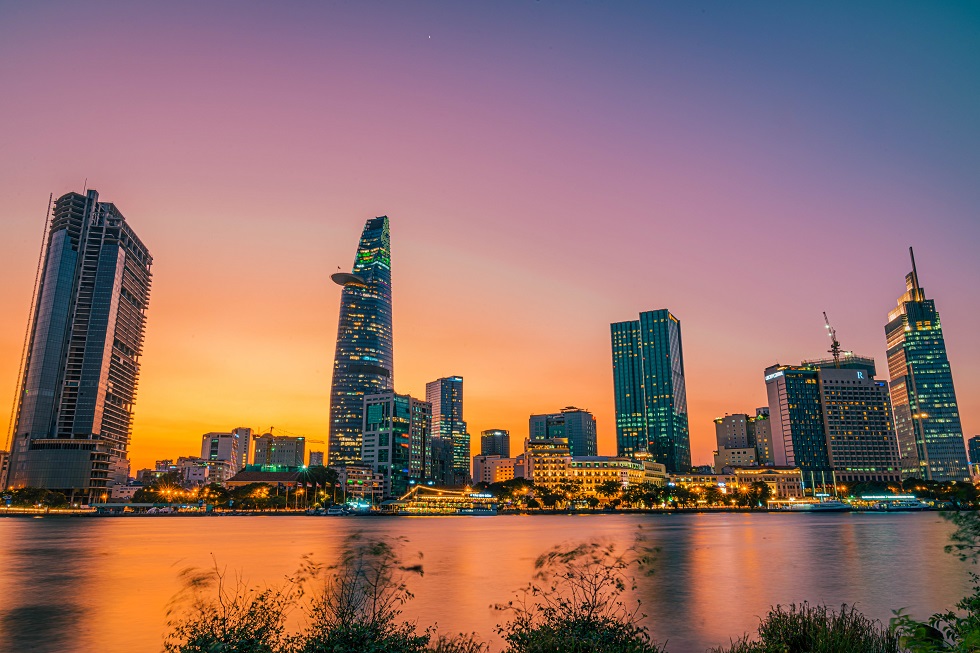 Beautiful image of sunset over the Sai Gon River