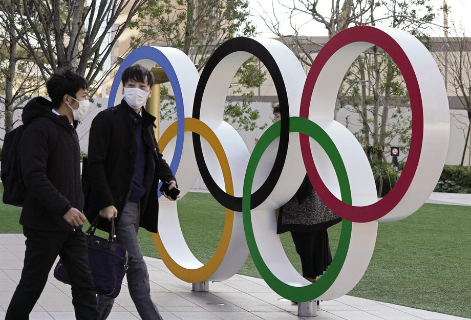 Vòng tròn biểu tượng của Olympic Tokyo tại Tokyo, Nhật Bản. Ảnh: AFP