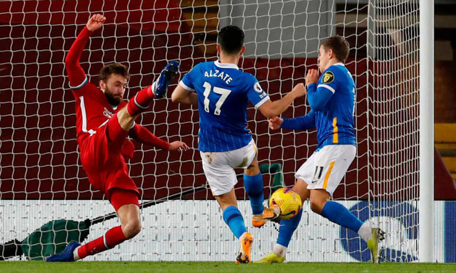 Với bàn thắng của Steve Alzate, Liverpool thua Brighton ngay trên sân nhà. Ảnh: Getty Images