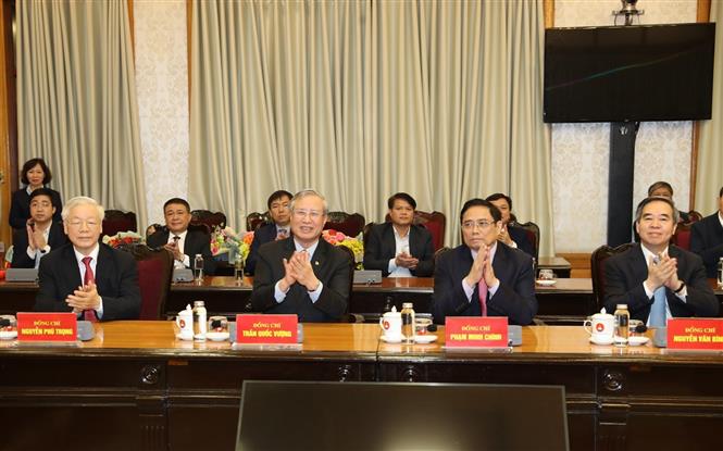 Tổng Bí thư, Chủ tịch nước Nguyễn Phú Trọng và các đại biểu dự buổi lễ. Ảnh: Trí Dũng/TTXVN