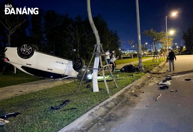 A scene of a road traffic accident on Chuong Duong Street on 10 February