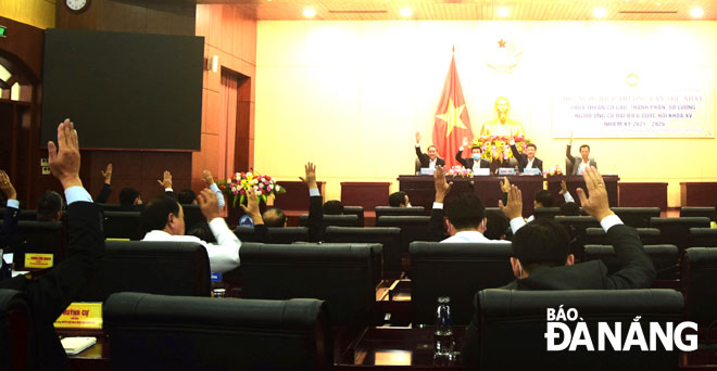 Ủy ban MTTQ Việt Nam thành phố tổ chức hội nghị hiệp thương lần thứ nhất thỏa thuận cơ cấu, thành phần, số lượng người ứng cử đại biểu Quốc hội khóa XV và đại biểu HĐND thành phố khóa X, nhiệm kỳ 2021 – 2026.  Ảnh: TRỌNG HUY