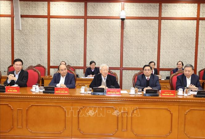 Tổng Bí thư, Chủ tịch nước Nguyễn Phú Trọng phát biểu kết luận phiên họp. Ảnh: Trí Dũng/TTXVN