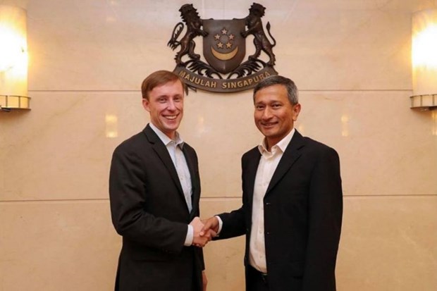 US National Security Adviser Jake Sullivan (left) and Singapore Foreign Minister Vivian Balakrishnan in January 2018 (Photo: Straitstimes) 