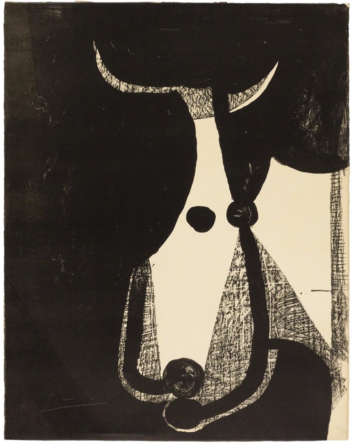 Đầu trâu quay sang trái (1948), một tác phẩm của Picasso.	
