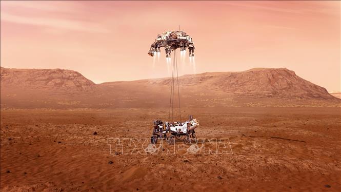 Hình ảnh mô phỏng tàu thăm dò Perseverance đáp thành công xuống bề mặt sao Hỏa. Ảnh (do NASA cung cấp): THX/TTXVN