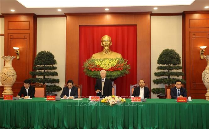 Tổng Bí thư, Chủ tịch nước Nguyễn Phú Trọng phát biểu tại buổi gặp mặt. Ảnh: Trí Dũng/TTXVN