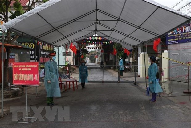 A checkpoint at Pha Tai 2 village, Kim Dinh commune, Kim Thanh district of Hai Duong (Photo: VNA)