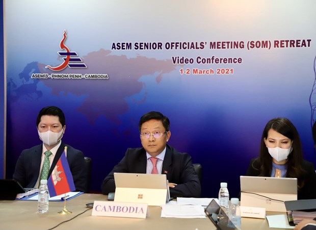 At the ASEM Senior Officials Meeting Retreat via videoconference on March 1-2 (Photo: mfaic.gov.kh)