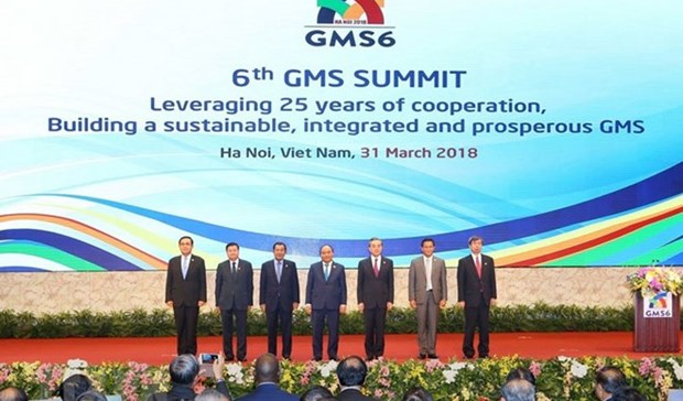 Heads of delegations of GMS countries in the 6th GMS Summit in Vietnam on March 31, 2018. (Photo: VNA)