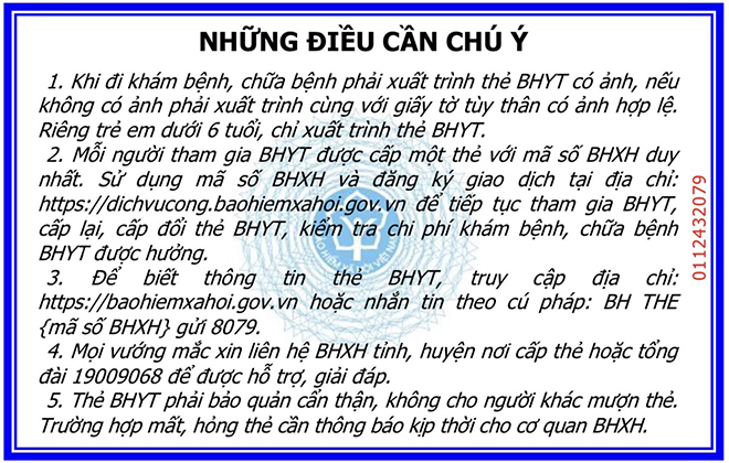 Mặt sau mẫu thẻ BHYT mới.