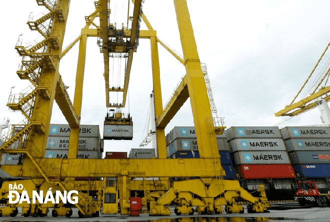 Khi cước vận tải biển tăng cao, doanh nghiệp đã chủ động tìm nguồn hàng trong nước.  Trong ảnh: Vận chuyển hàng hóa tại cảng Đà Nẵng. Ảnh: P.V	