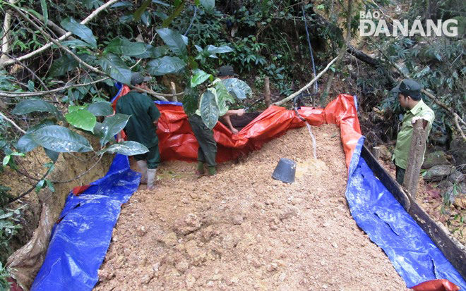 A scene of an illegal gold panning site in the Ca Nhong forest area.