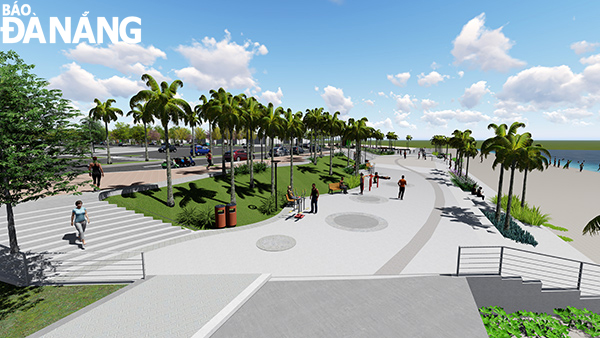 Phát thảo thiết kế quảng trường kết hợp bãi đỗ xe cuối tuyến đường Nguyễn Tất Thành, phường Hòa Hiệp Nam, quận Liên Chiểu. Ảnh: TRIỆU TÙNG