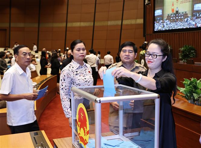 Các đại biểu Quốc hội bỏ phiếu miễn nhiệm Thủ tướng Chính phủ. Ảnh: TTXVN