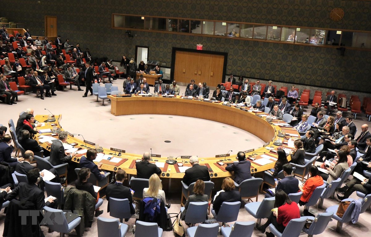 Toàn thể phiên thảo luận mở của Hội đồng Bảo an (ngày 21-1-2021 tại trụ sở Liên Hợp Quốc ở New York, Mỹ) về vấn đề Palestine - Israel do Việt Nam chủ trì trên cương vị Chủ tịch  Hội đồng Bảo an Liên Hợp Quốc. Ảnh: TTXVN	