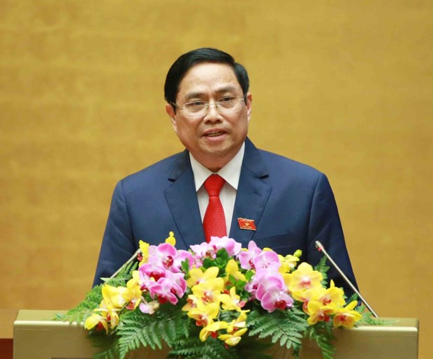 Newly-elected Prime Minister Pham Minh Chinh delivers the inauguration speech on April 5 afternoon (Photo: VNA)