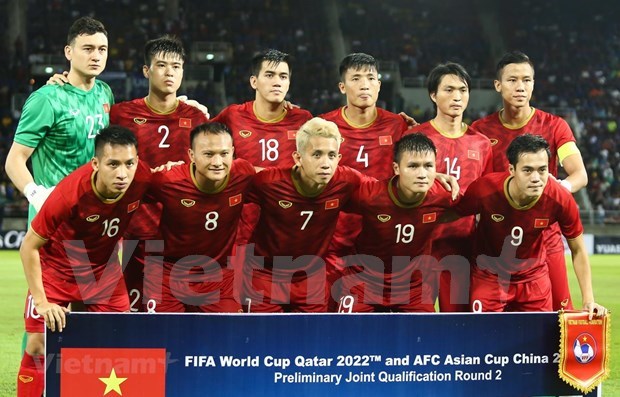 The national men’s football team is ranked 92nd in the latest FIFA rankings, with 1,258 points.(Photo: VNA)