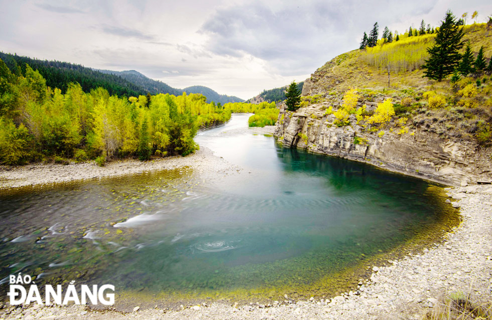 The sound of the murmuring water drifting down alongside yellow poplar forests makes the scenery of the Grand Teton National Park so beautiful.