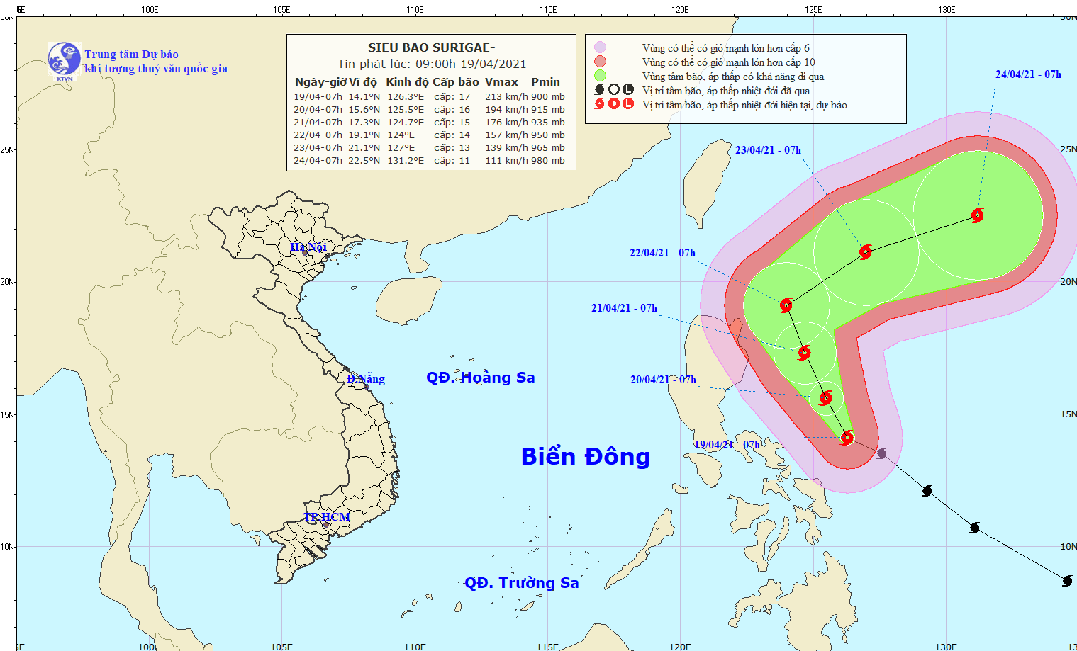 The expected track of storm Surigae (Source: Viet Nam’s National Centre for Hydro-Meteorological Forecasting)