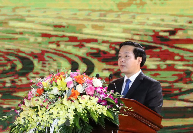 Chủ tịch UBND tỉnh Ninh Bình Phạm Quang Ngọc phát biểu khai mạc Năm Du lịch Quốc gia 2021. (Ảnh: Đức Phương/TTXVN)