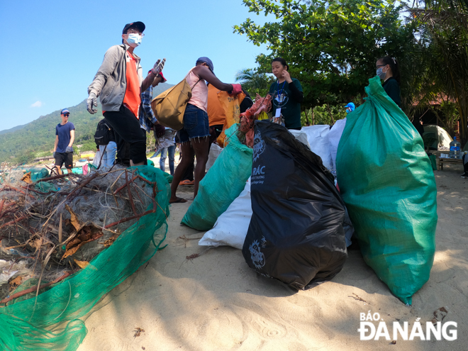 Trash is placed in a collection area before being sent to an appropriate sorting or treatment site.