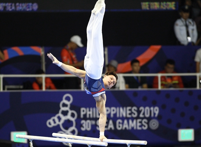 Gymnast Dinh Phuong Thanh, seen competing at the 2019 SEA Games, has secured the sixth Tokyo Olympics slot for Vietnam. (Photo zing.vn)