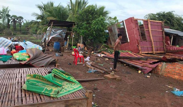 Strong winds and heavy rain destroy houses in Tboung Khmum province. (Source: Khmer Times)