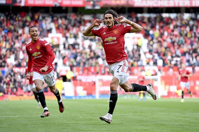 Cavani ghi bàn trong trận cuối trên sân nhà của M.U ở mùa này. (Nguồn: Getty Images)