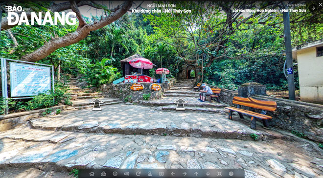 An image of the Thuy Son rest stop at the Marble Mountains Tourist Area on the virtual sightseeing space of the Da Nang Cultural Heritage Map. Photo: XUAN DUNG