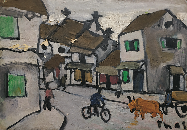 Street Scene With Cyclist And Bull-Cart by Bui Xuan Phai (Source: thanhnien.vn)