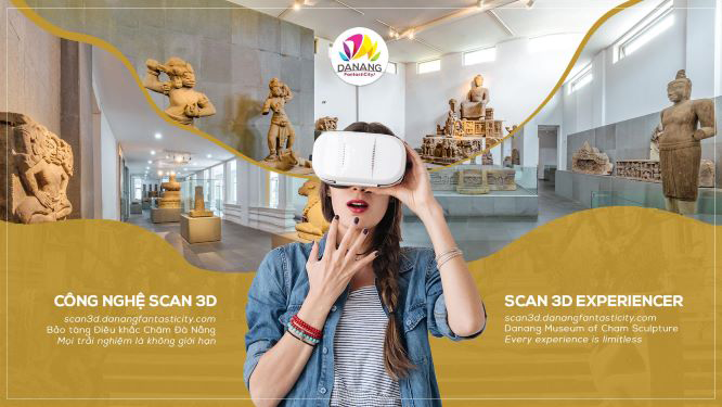 Poster thông tin về ứng dụng công nghệ 3D tại Bảo tàng Điêu khắc Chăm.