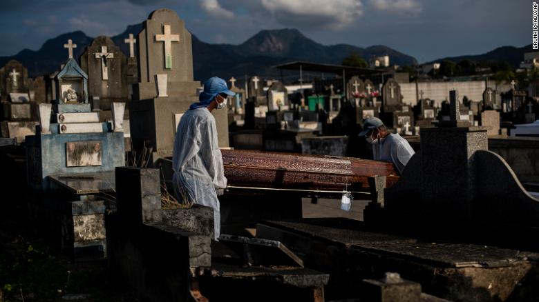 Chôn cất nạn nhân Covid-19 tại Rio de Janeiro, Brazil ngày 18-6-2021. Ảnh: CNN