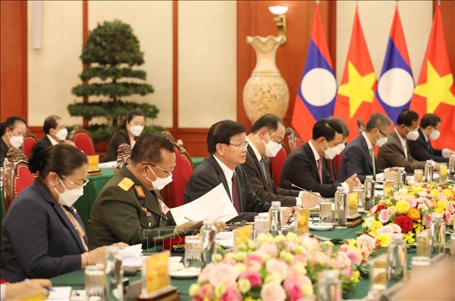 Tổng Bí thư, Chủ tịch nước Lào Thongloun Sisoulith phát biểu tại hội đàm. Ảnh: Phương Hoa/TTXVN