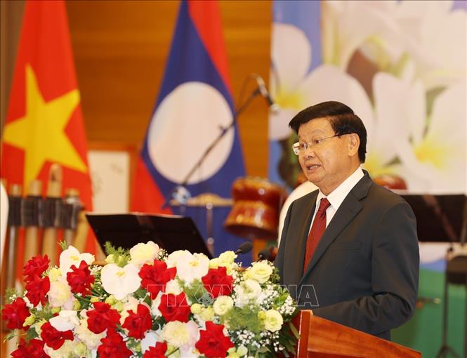 Tổng Bí thư, Chủ tịch nước Lào Thongloun Sisoulith đọc Diễn văn đáp từ. Ảnh: Trí Dũng/TTXVN