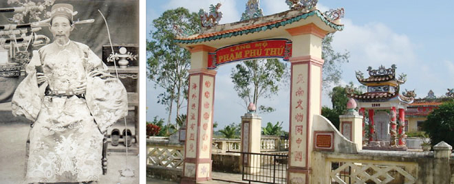 Chân dung Phạm Phú Thứ (ảnh trái) và lăng mộ ông ở xã Điện Trung, thị xã Điện Bàn, tỉnh Quảng Nam.  (Ảnh tư liệu)
