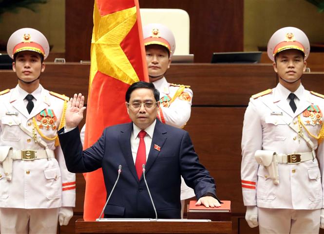 Thủ tướng Phạm Minh Chính tuyên thệ nhậm chức trước Quốc hội, đồng bào và cử tri cả nước. Ảnh: Thống Nhất/TTXVN