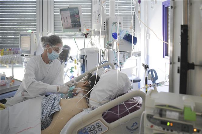 Nhân viên y tế điều trị cho bệnh nhân Covid-19 tại một bệnh viện ở Mulhouse, Pháp. Ảnh: AFP/TTXVN