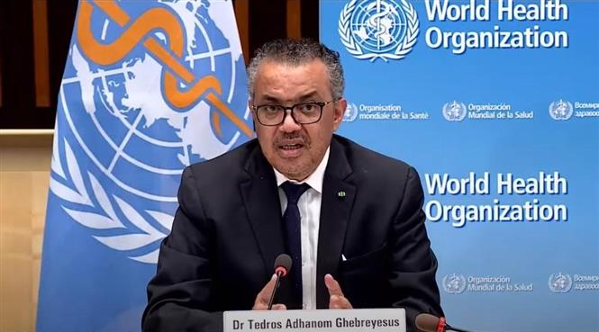 Tổng Giám đốc Tổ chức Y tế thế giới (WHO) Tedros Adhanom Ghebreyesus trong cuộc họp báo tại Geneva, Thuỵ Sĩ. Ảnh: THX/TTXVN