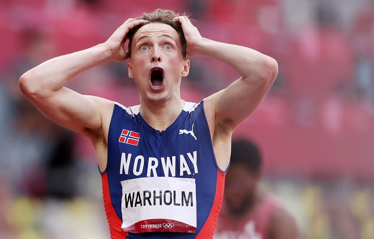 Karsten Warholm giành huy chương Vàng nội dung 400m rào nam Olympic Tokyo 2020. (Nguồn: Eurosports)