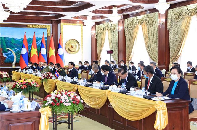Tổng Bí thư, Chủ tịch nước Lào Thongloun Sisoulith tại buổi hội đàm với Chủ tịch nước Nguyễn Xuân Phúc.