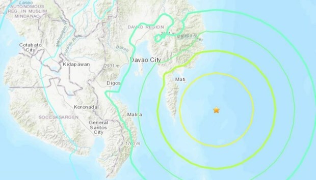 Vị trí xảy ra trận động đất ở Philippines. (Nguồn: USGS)