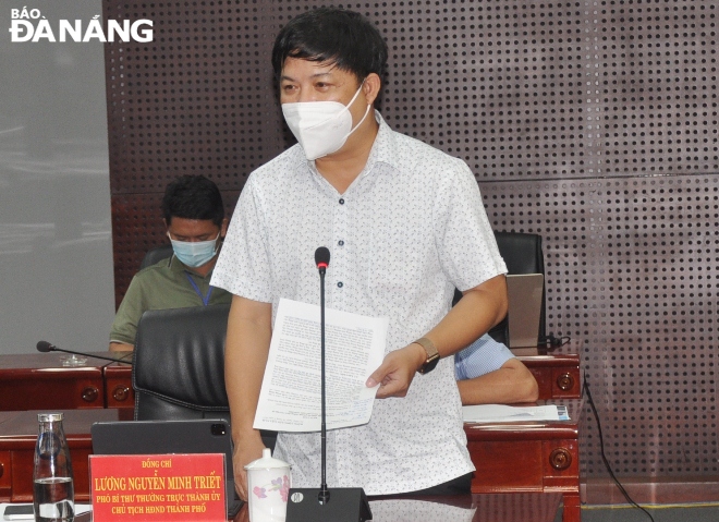 Phó Bí thư Thường trực Lương Nguyễn Minh Triết phát biểu tại cuộc họp. Ảnh: LÊ HÙNG