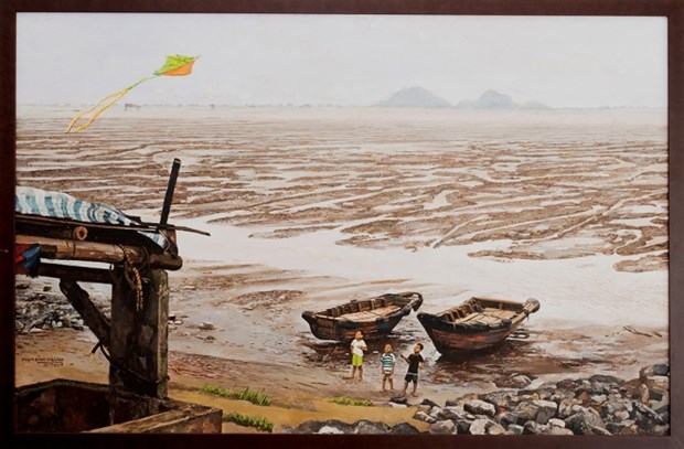 A painting showcased in 'Cau chuyen dong song' exhibition (Photo: VNA)