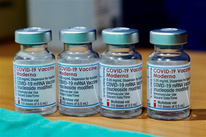 Vaccine ngừa COVID-19 của Hãng Moderna tại Ginowan, Nhật Bản ngày 28/4/2021. Ảnh: Getty Images/TTXVN