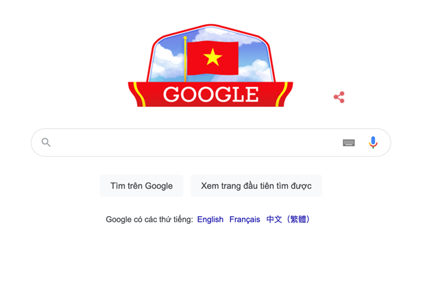 Google đã thay đổi giao diện mừng ngày Quốc khánh của Việt Nam. (Ảnh chụp màn hình)