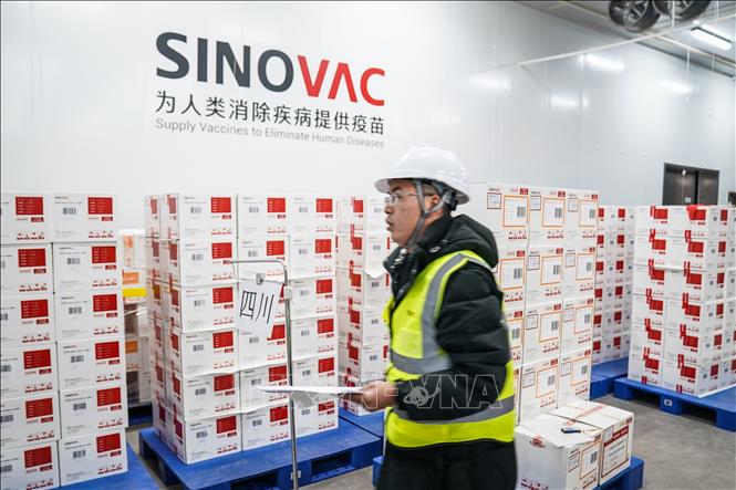 Vận chuyển phân phối vaccine COVID-19 của hãng Sinovac tại Bắc Kinh, Trung Quốc. Ảnh: THX/TTXVN